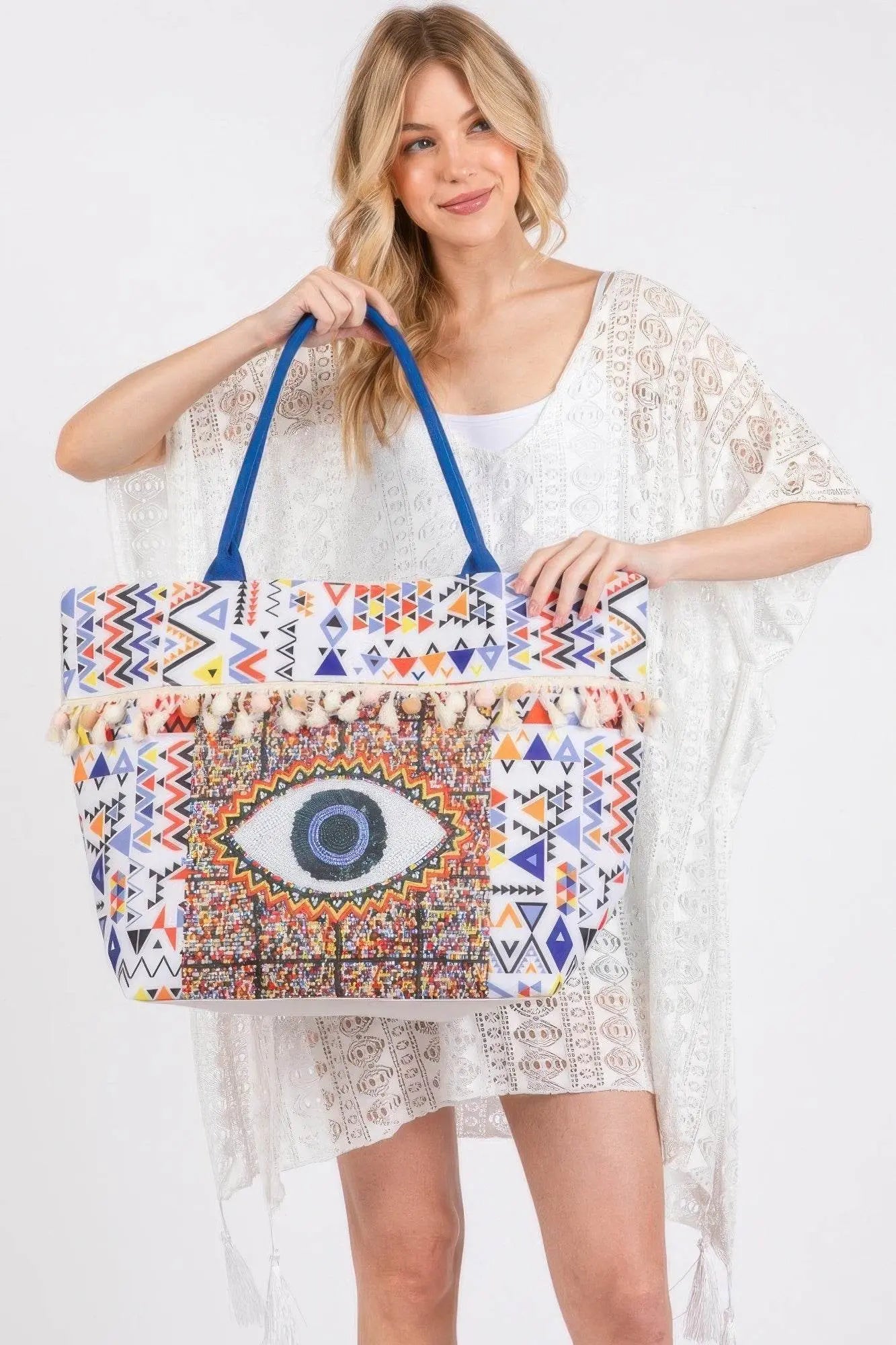 Eye Boho Pom Pom Fringe Beach Bags - IVORYNN