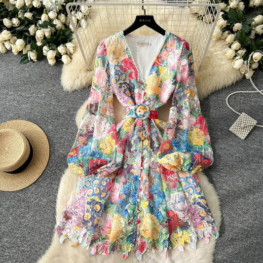 Fairycore V-Neck Casual Midi Puff Dress