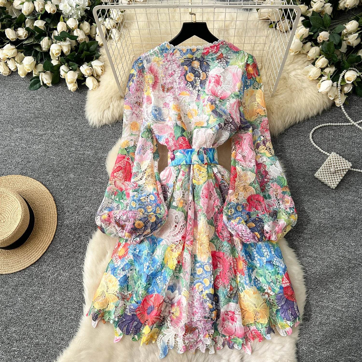 Fairycore V-Neck Casual Midi Puff Dress - IVORYNN