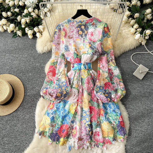 Fairycore V-Neck Casual Midi Puff Dress
