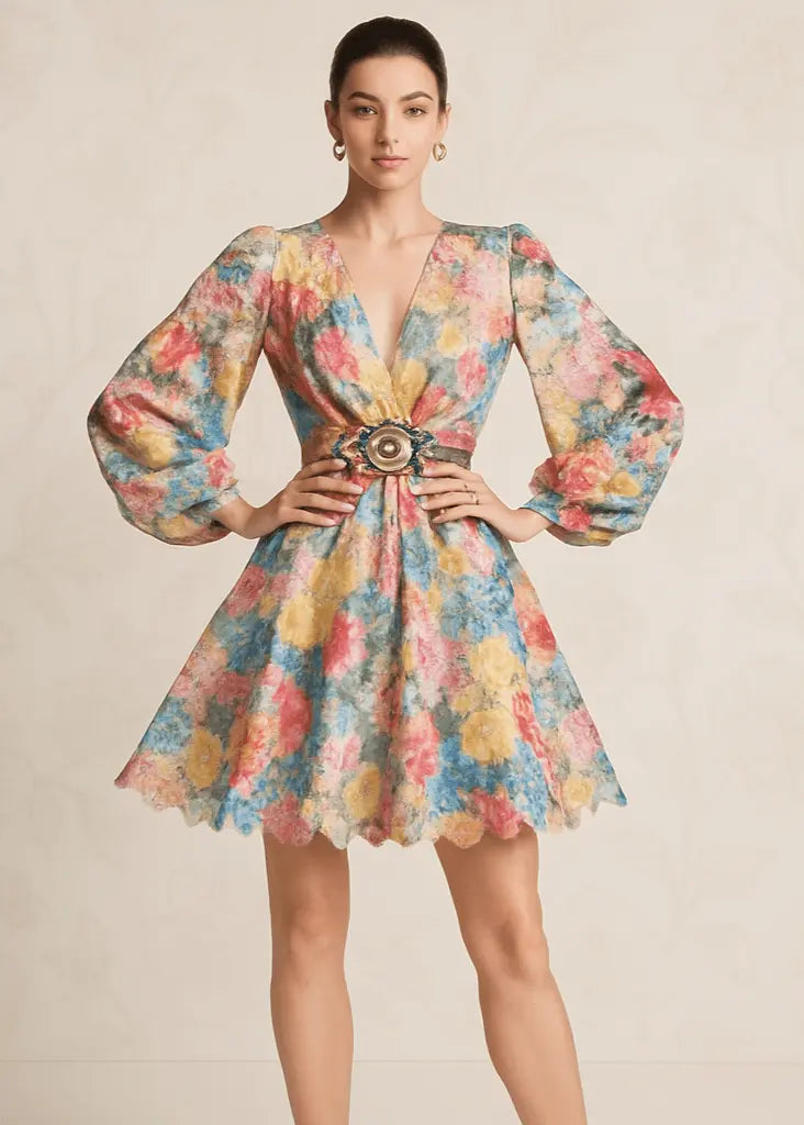 Fairycore V-Neck Casual Midi Puff Dress - IVORYNN