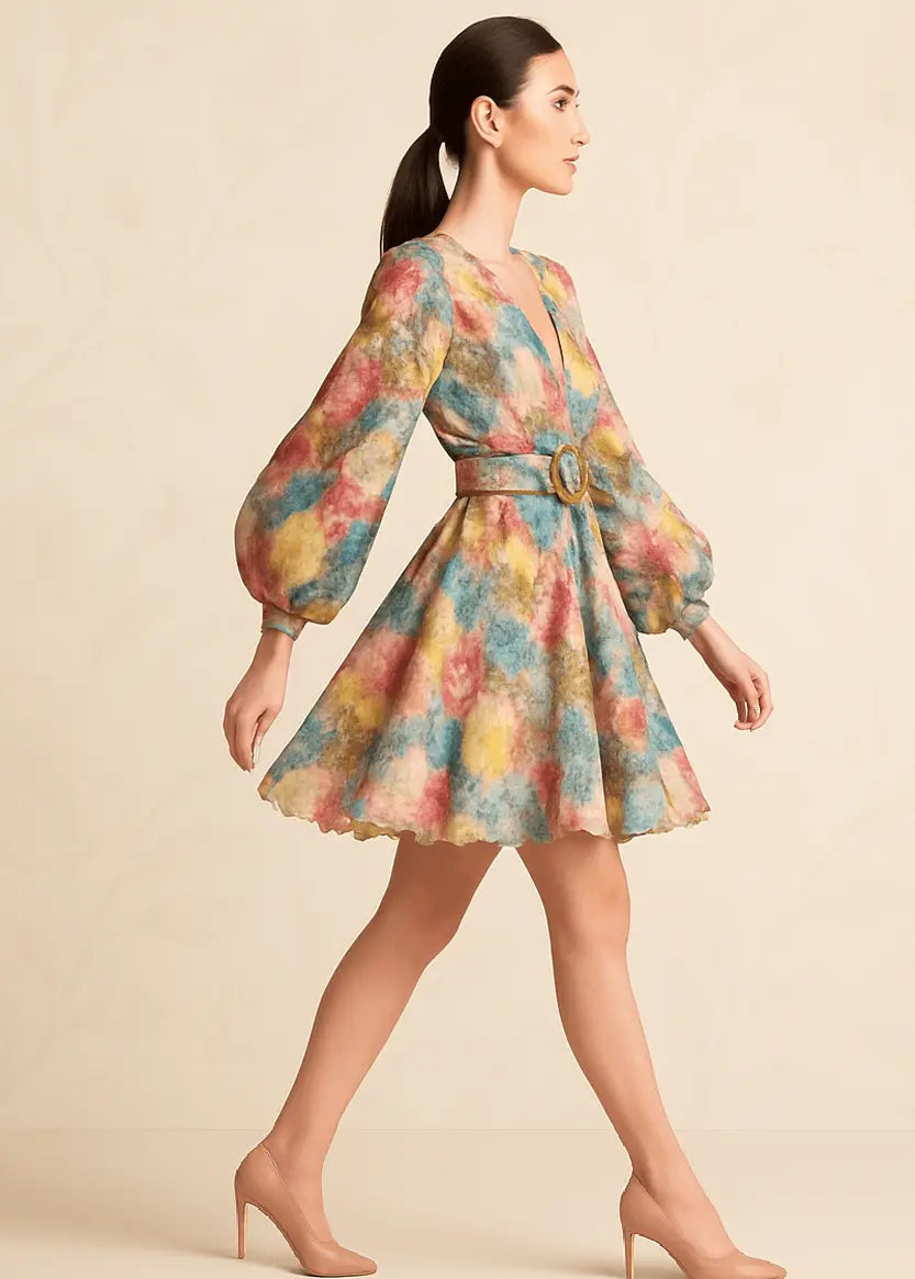 Fairycore V-Neck Casual Midi Puff Dress - IVORYNN