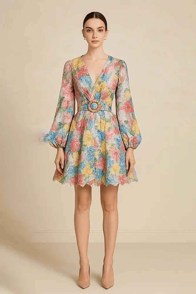 Fairycore V-Neck Casual Midi Puff Dress - IVORYNN