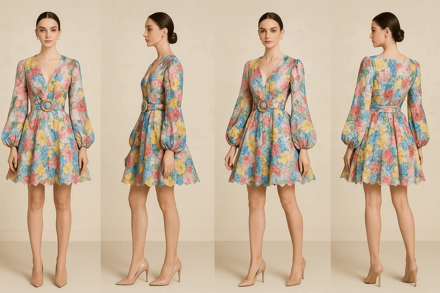 Fairycore V-Neck Casual Midi Puff Dress - IVORYNN