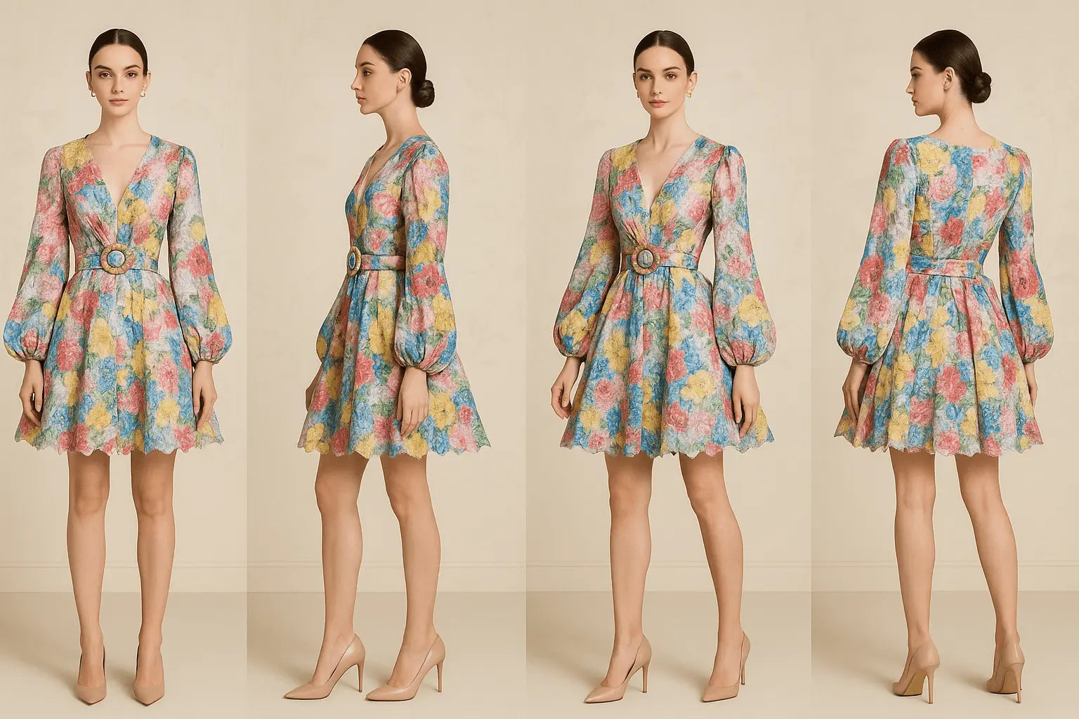 Fairycore V-Neck Casual Midi Puff Dress - IVORYNN