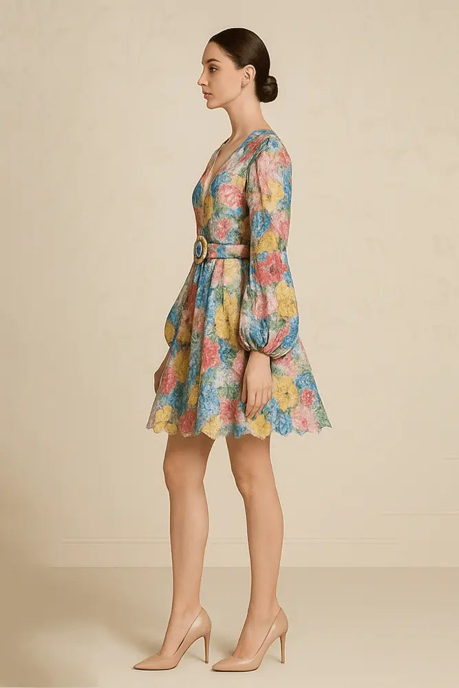 Fairycore V-Neck Casual Midi Puff Dress - IVORYNN