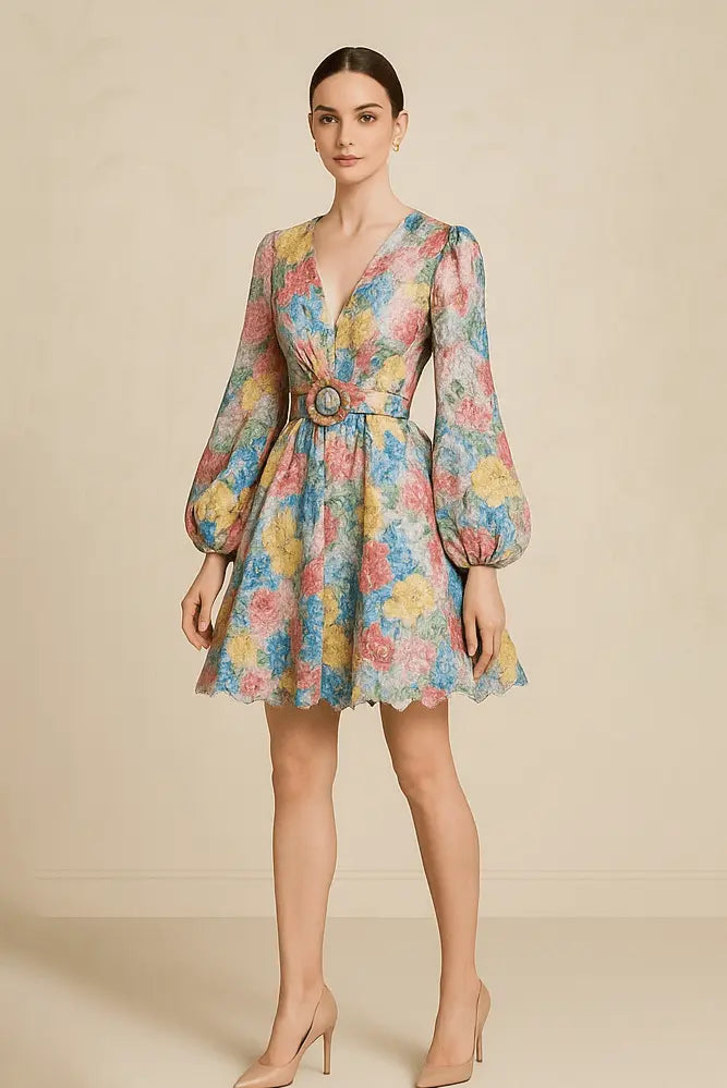 Fairycore V-Neck Casual Midi Puff Dress - IVORYNN