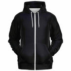 Black athletic zip-up hoodie with white drawstrings and front pockets from Ivorynn