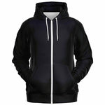 Black athletic zip-up hoodie with white drawstrings and front pockets from Ivorynn
