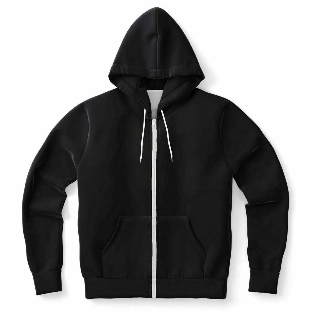 IVORYNN Faith Athletic black zip-up hoodie with white drawstrings and front pockets