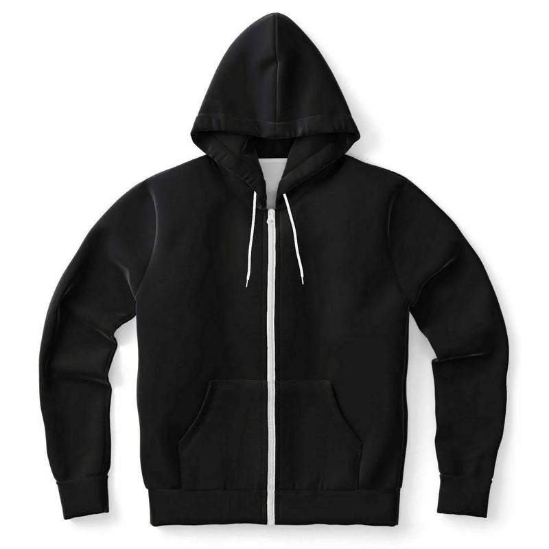 IVORYNN Faith Athletic black zip-up hoodie with white drawstrings and front pockets