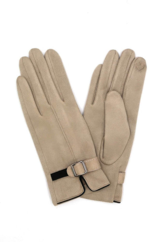 Faux Suede Band Smart Touch Gloves - IVORYNN