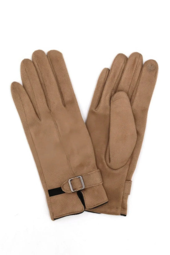 Faux Suede Band Smart Touch Gloves - IVORYNN