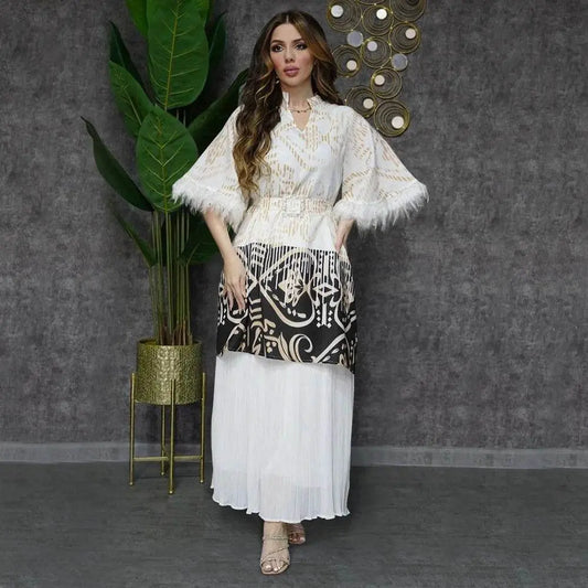 Feathers Sleeve Mesh Contrast Elegant Outfit