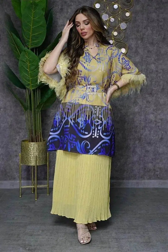 Feathers Sleeve Mesh Contrast Elegant Outfit - IVORYNN