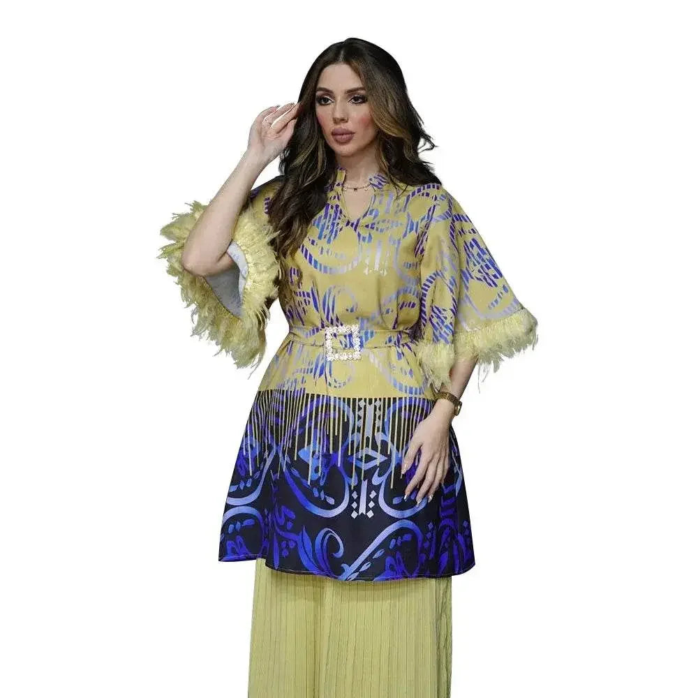 Feathers Sleeve Mesh Contrast Elegant Outfit - IVORYNN