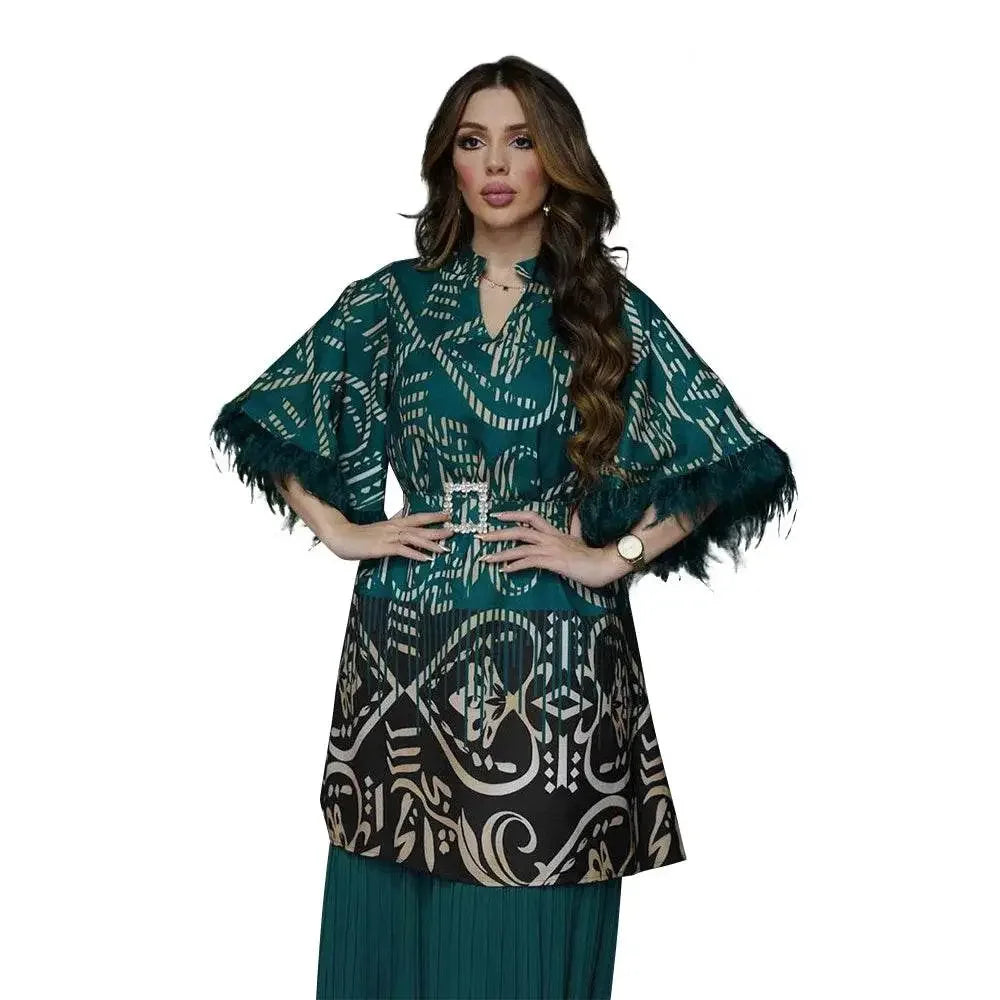 Feathers Sleeve Mesh Contrast Elegant Outfit - IVORYNN