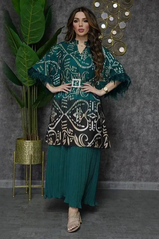 Feathers Sleeve Mesh Contrast Elegant Outfit - IVORYNN