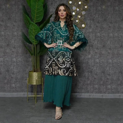 Feathers Sleeve Mesh Contrast Elegant Outfit - IVORYNN