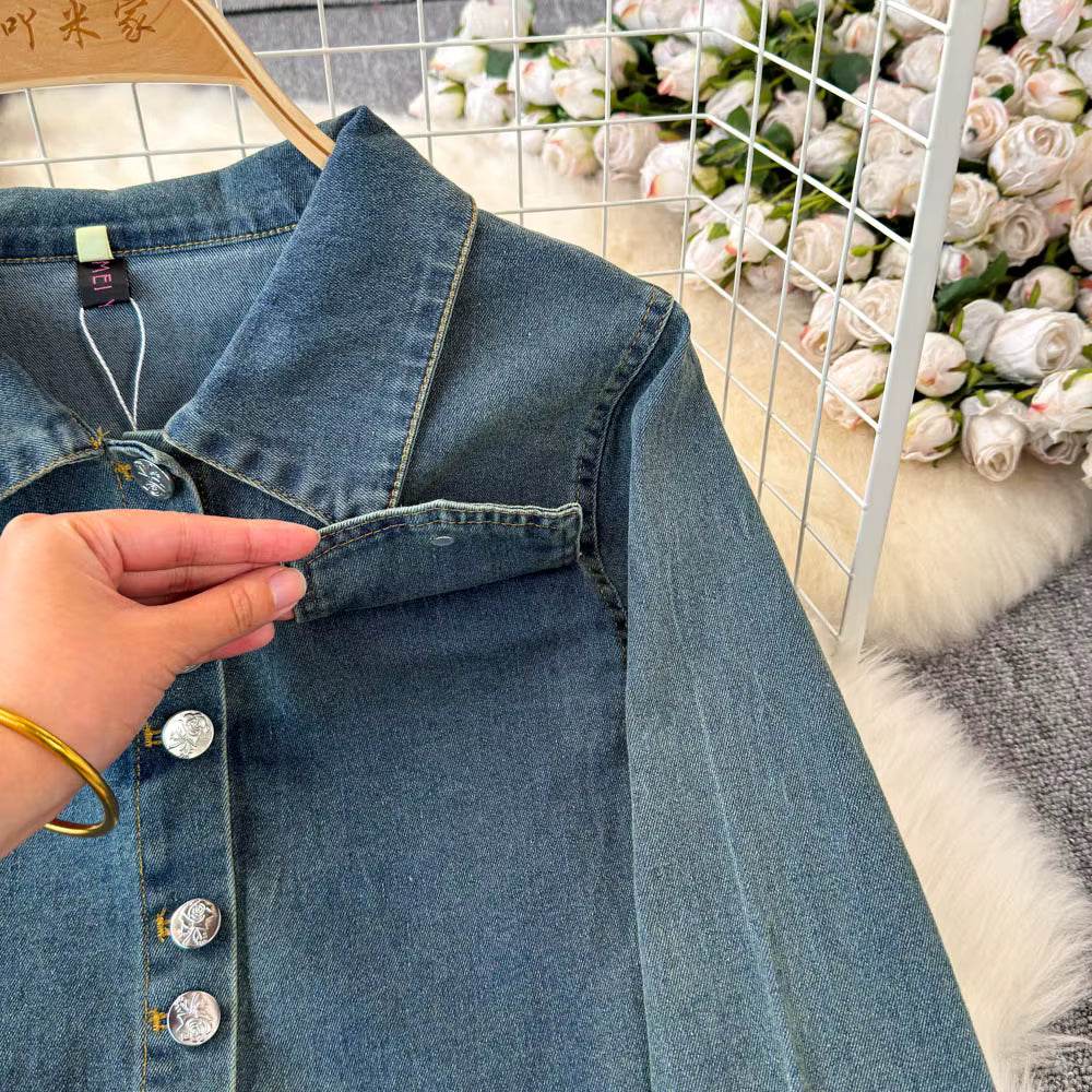 Fishtail Skirt Vintage Denim Two-Piece Set - IVORYNN