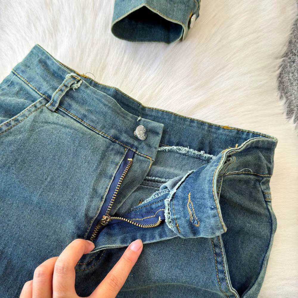 Fishtail Skirt Vintage Denim Two-Piece Set - IVORYNN