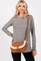 Fleece Trimmed Solid Crossbodybag Adjustable Strap - IVORYNN