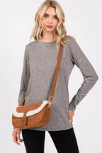 Fleece Trimmed Solid Crossbodybag Adjustable Strap - IVORYNN