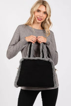 Fleece Trimmed Solid Tote And Crossbody Bag - IVORYNN
