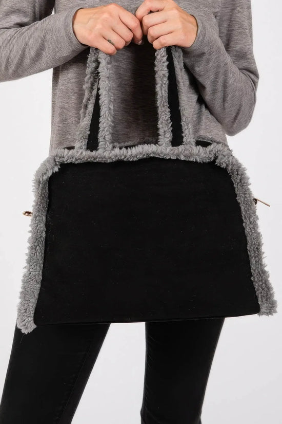 Fleece Trimmed Solid Tote And Crossbody Bag - IVORYNN