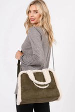 Fleece Trimmed Solid Tote And Crossbody Bag - IVORYNN