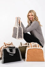 Fleece Trimmed Solid Tote And Crossbody Bag - IVORYNN