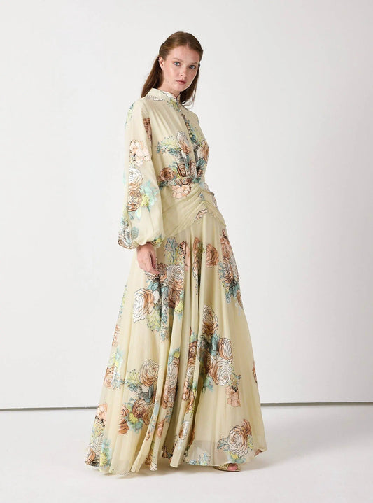 Floral Belted Devoré Velvet Effect Maxi Dress