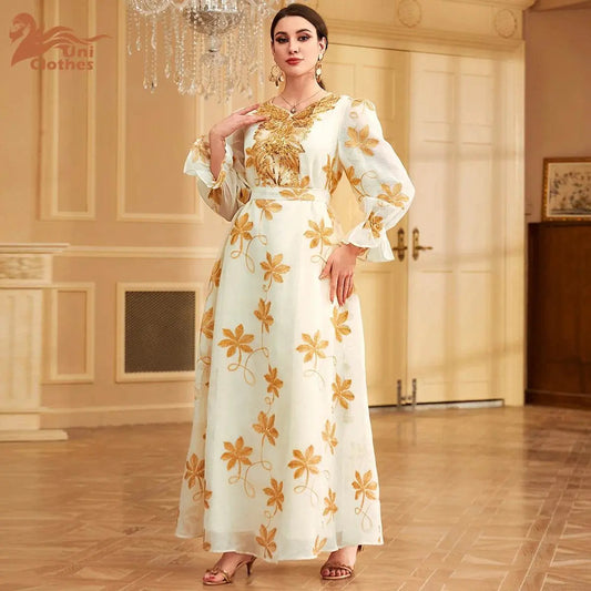 Floral Embroidery Mesh With Belt Jalabiya