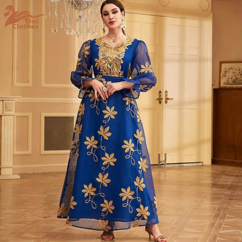 Floral Embroidery Mesh With Belt Jalabiya - IVORYNN