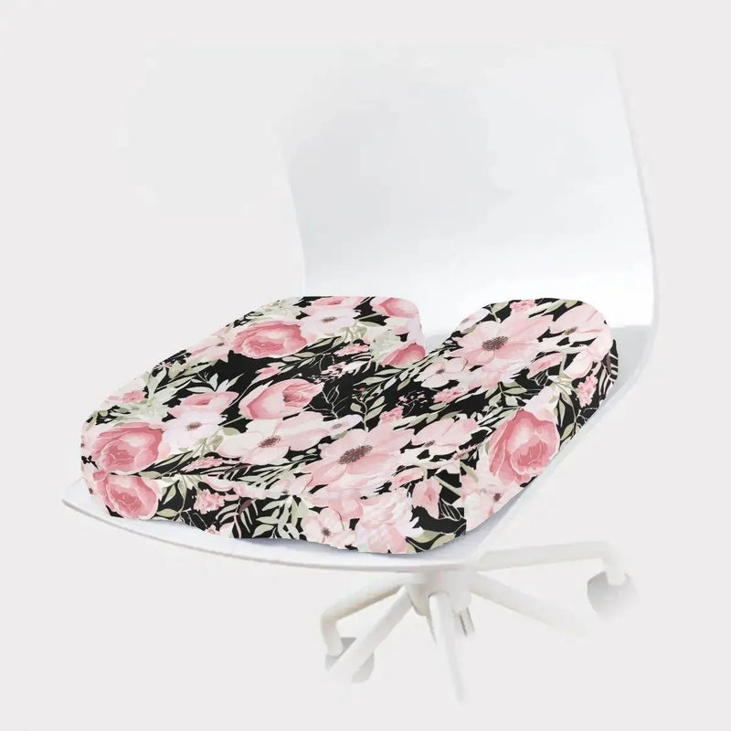Floral Orthopedic Memory Foam Seat Black Cushion - IVORYNN