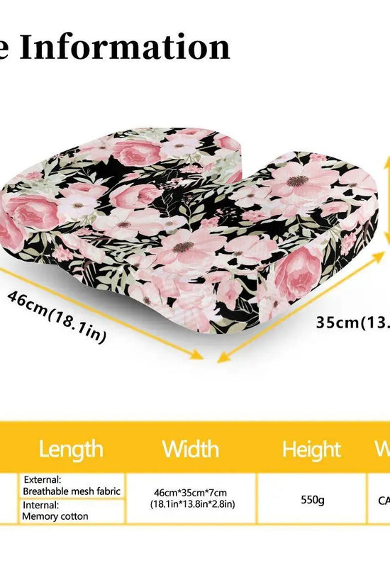 Floral Orthopedic Memory Foam Seat Black Cushion - IVORYNN
