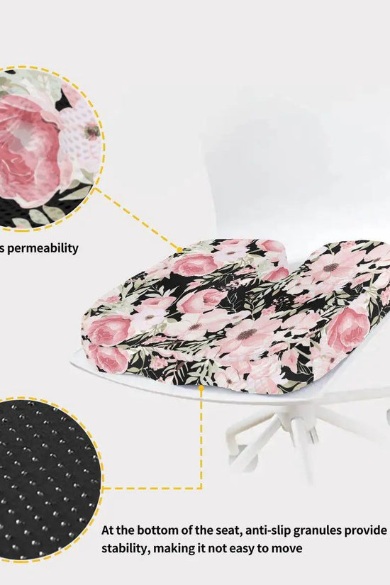 Floral Orthopedic Memory Foam Seat Black Cushion - IVORYNN