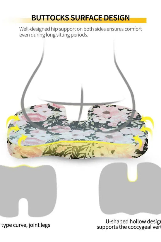 Floral Orthopedic Memory Foam Seat Black Cushion - IVORYNN