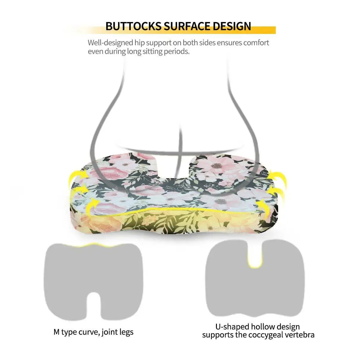 Floral Orthopedic Memory Foam Seat Black Cushion - IVORYNN