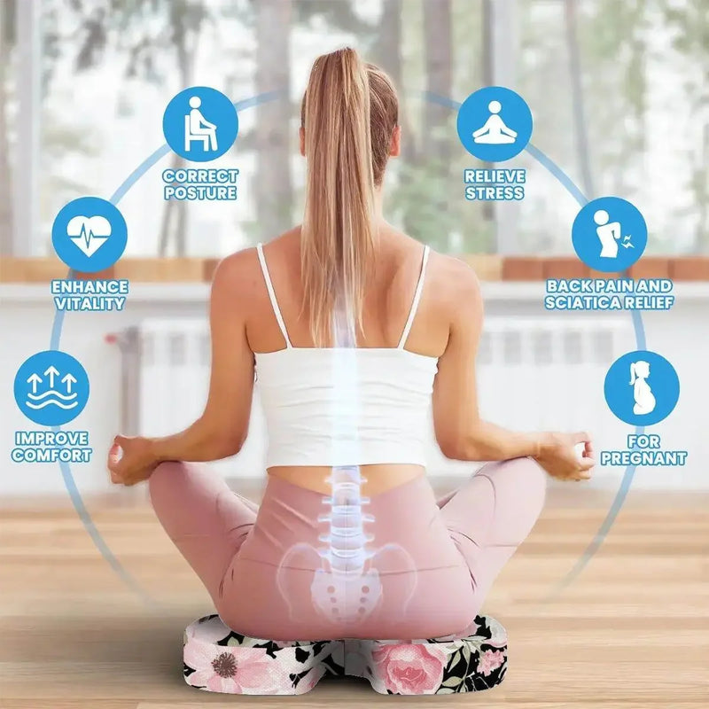 Floral Orthopedic Memory Foam Seat Black Cushion - IVORYNN