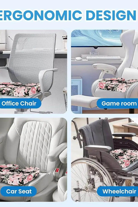 Floral Orthopedic Memory Foam Seat Black Cushion - IVORYNN