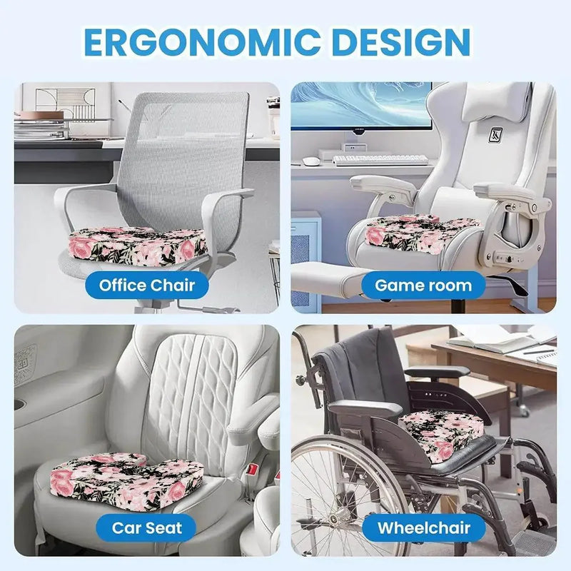 Floral Orthopedic Memory Foam Seat Black Cushion - IVORYNN