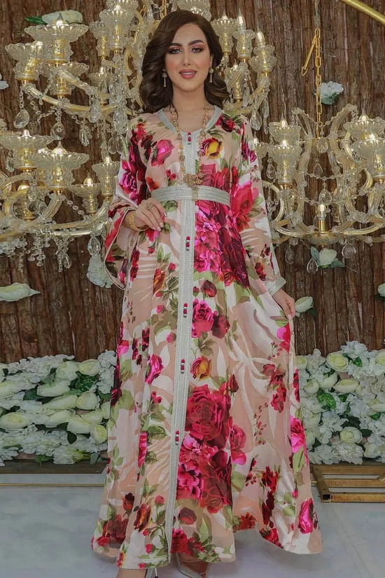 Floral Printed Luxury Belted Jalabiya - IVORYNN