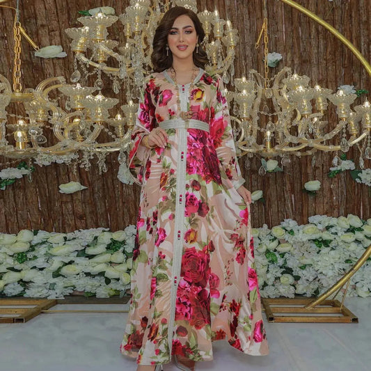 Floral Printed Luxury Belted Jalabiya