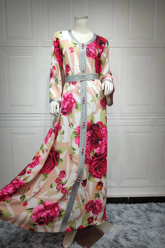 Floral Printed Luxury Belted Jalabiya - IVORYNN
