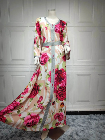 Floral Printed Luxury Belted Jalabiya - IVORYNN