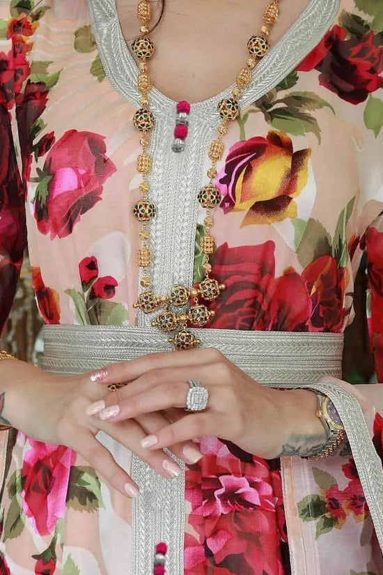 Floral Printed Luxury Belted Jalabiya - IVORYNN