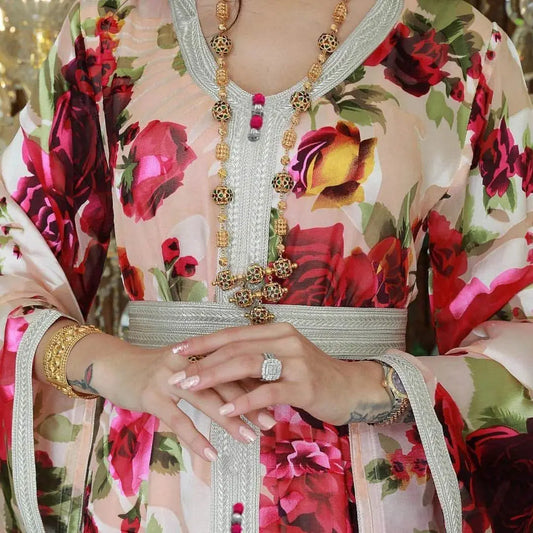 Floral Printed Luxury Belted Jalabiya