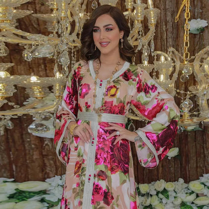Floral Printed Luxury Belted Jalabiya - IVORYNN