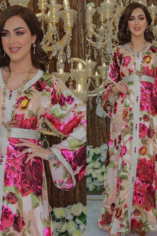 Floral Printed Luxury Belted Jalabiya - IVORYNN